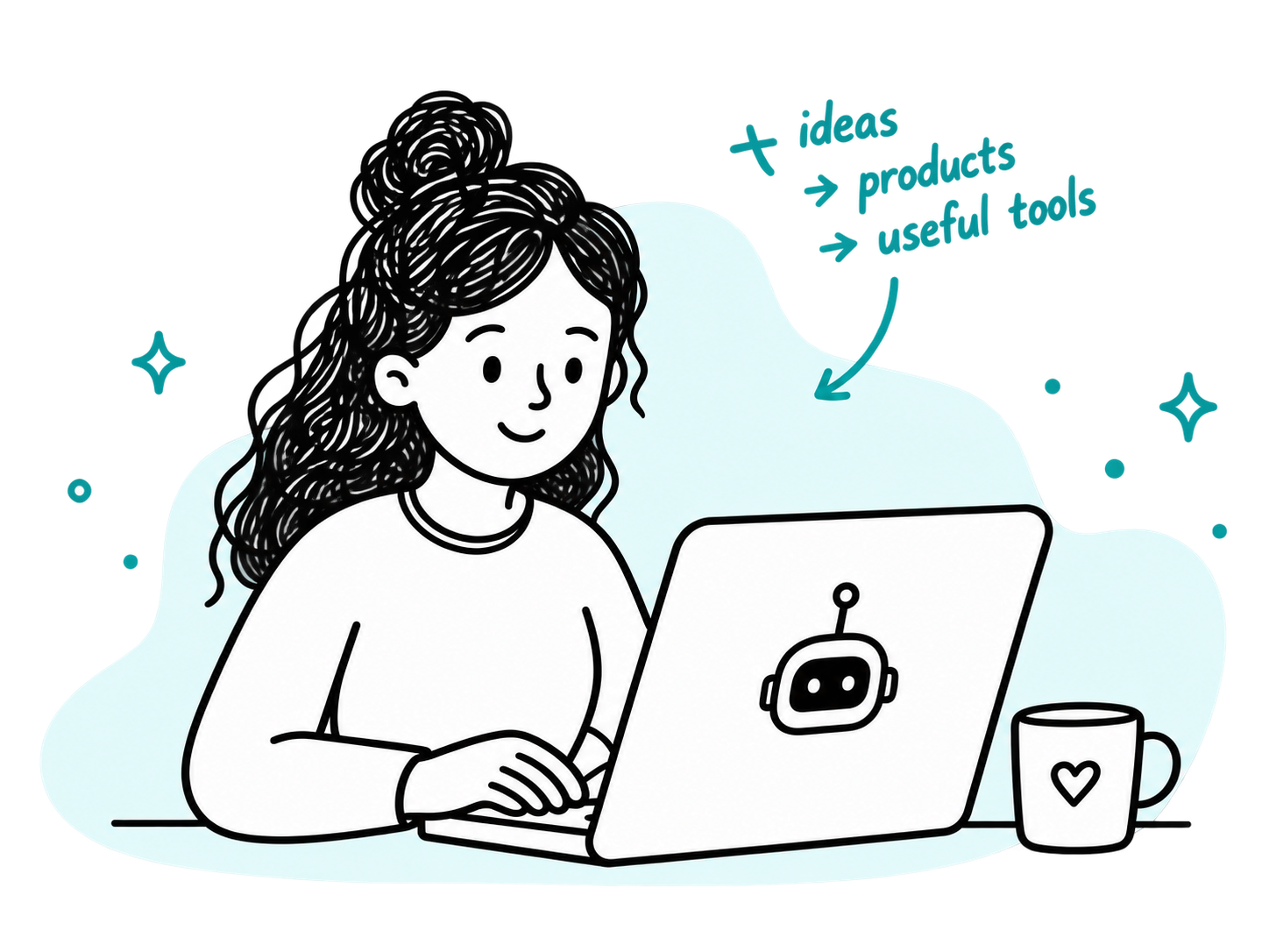 Illustration of Moni working on her laptop